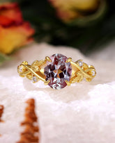 DAPHNE Nature Inspired Oval Cut Alexandrite Leaf Engagement Ring